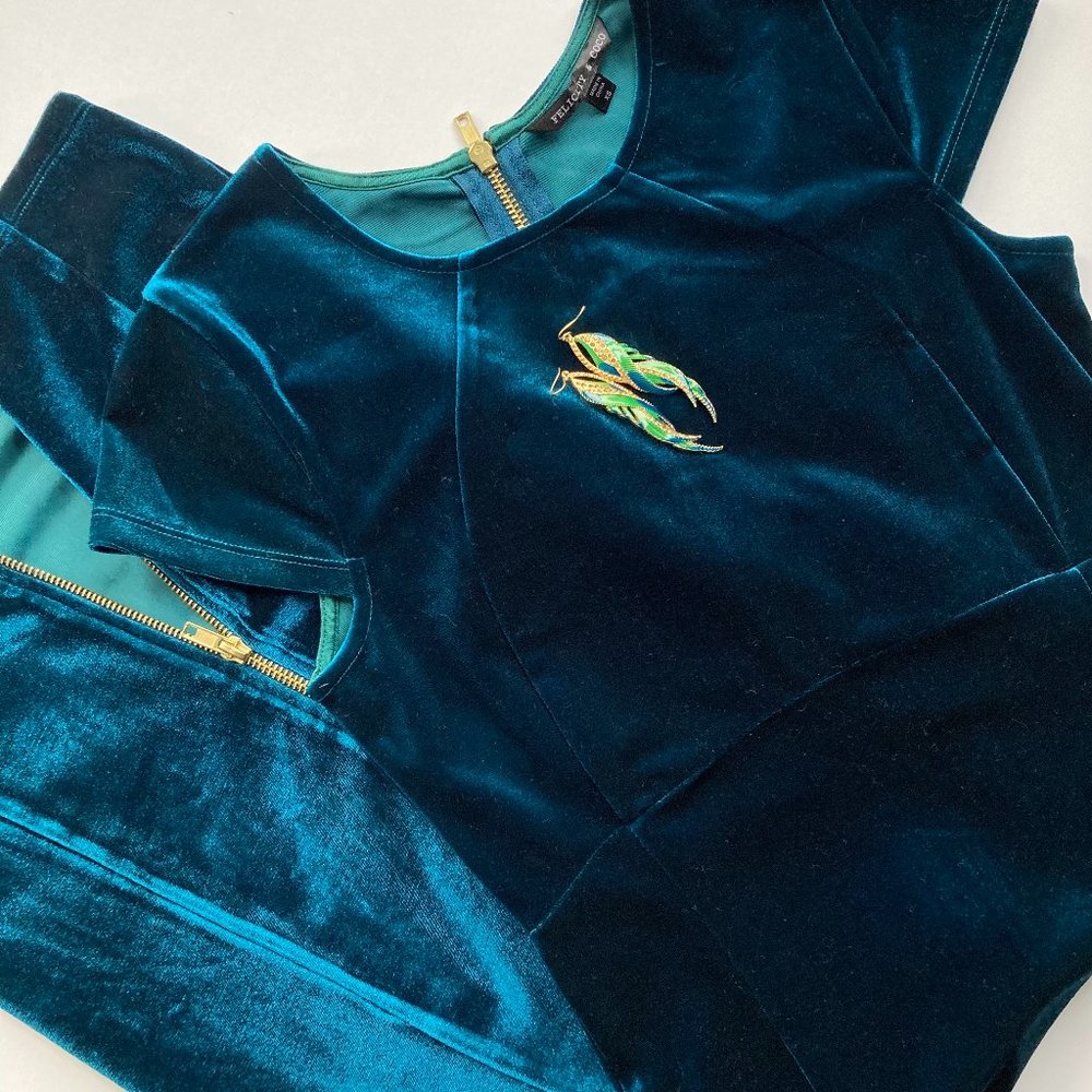 Felicity & Coco Blue Green Vista Velvet Midi Dress